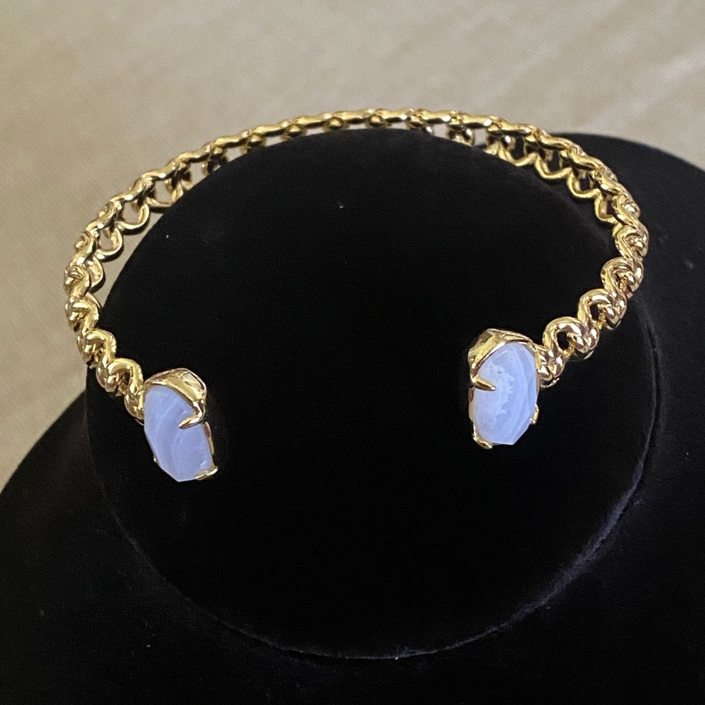 Kendra Scott Chain Link Gold and Blue Natural Stone Cuff Bangle Bracelet